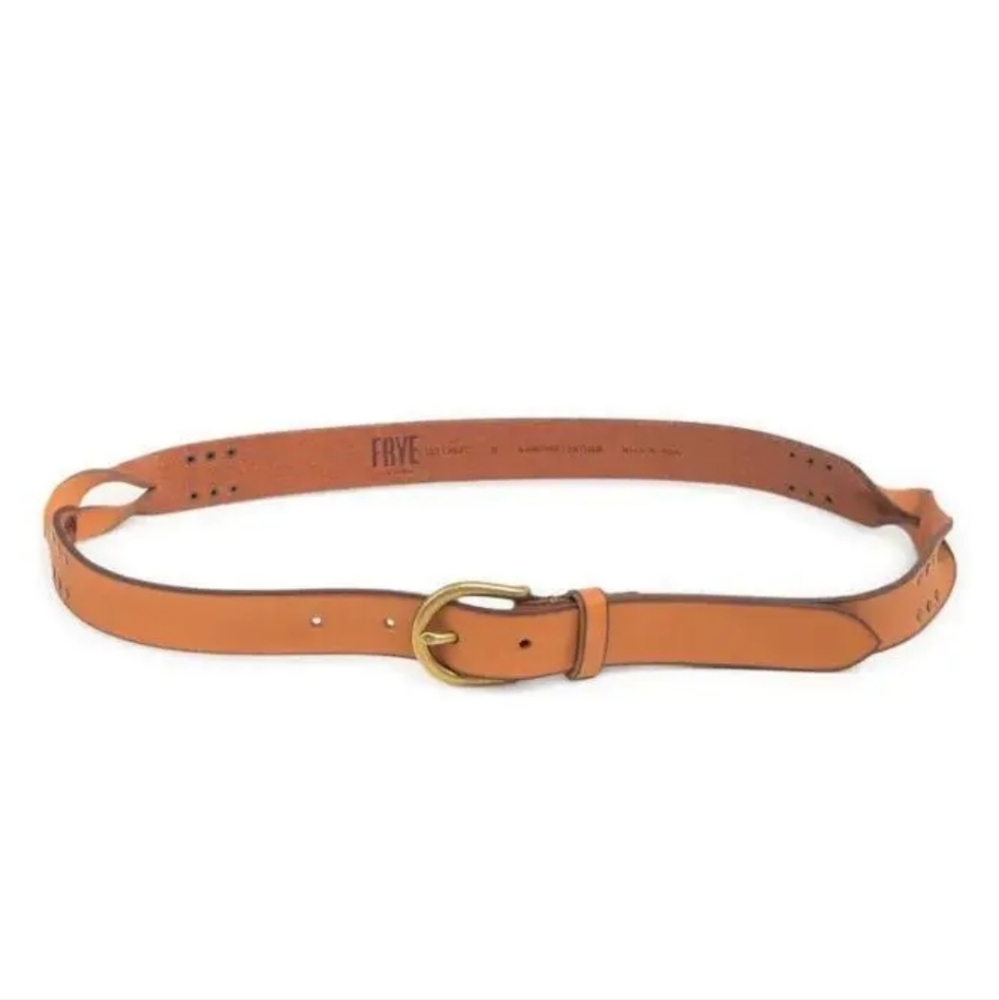Women's Frye Covered D-Ring Twisted Stud Tan Leather 25mm Belt Size Large